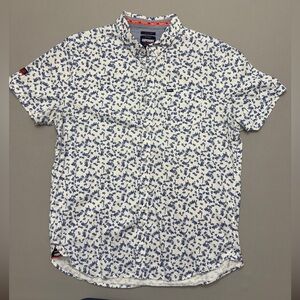 Superdry Men’s White Short-Sleeve Button-Up with Blue Floral Print XL